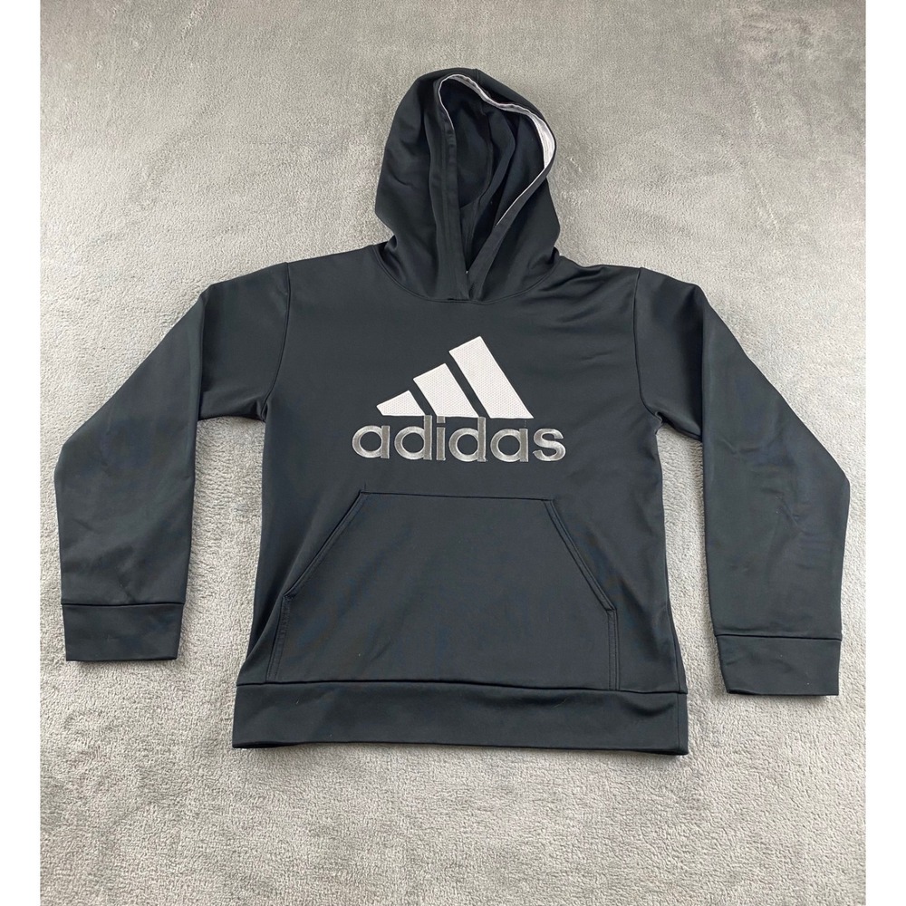 Adidas Boys Youth Black Hoodie Sweatshirt Logo Pullover Size M
